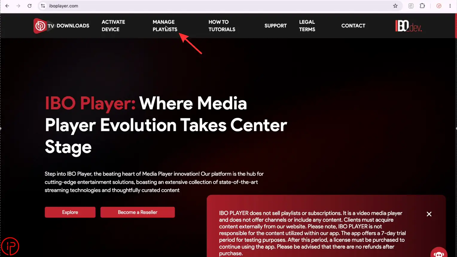Go to the IBO Player website and click Manage Playlists.