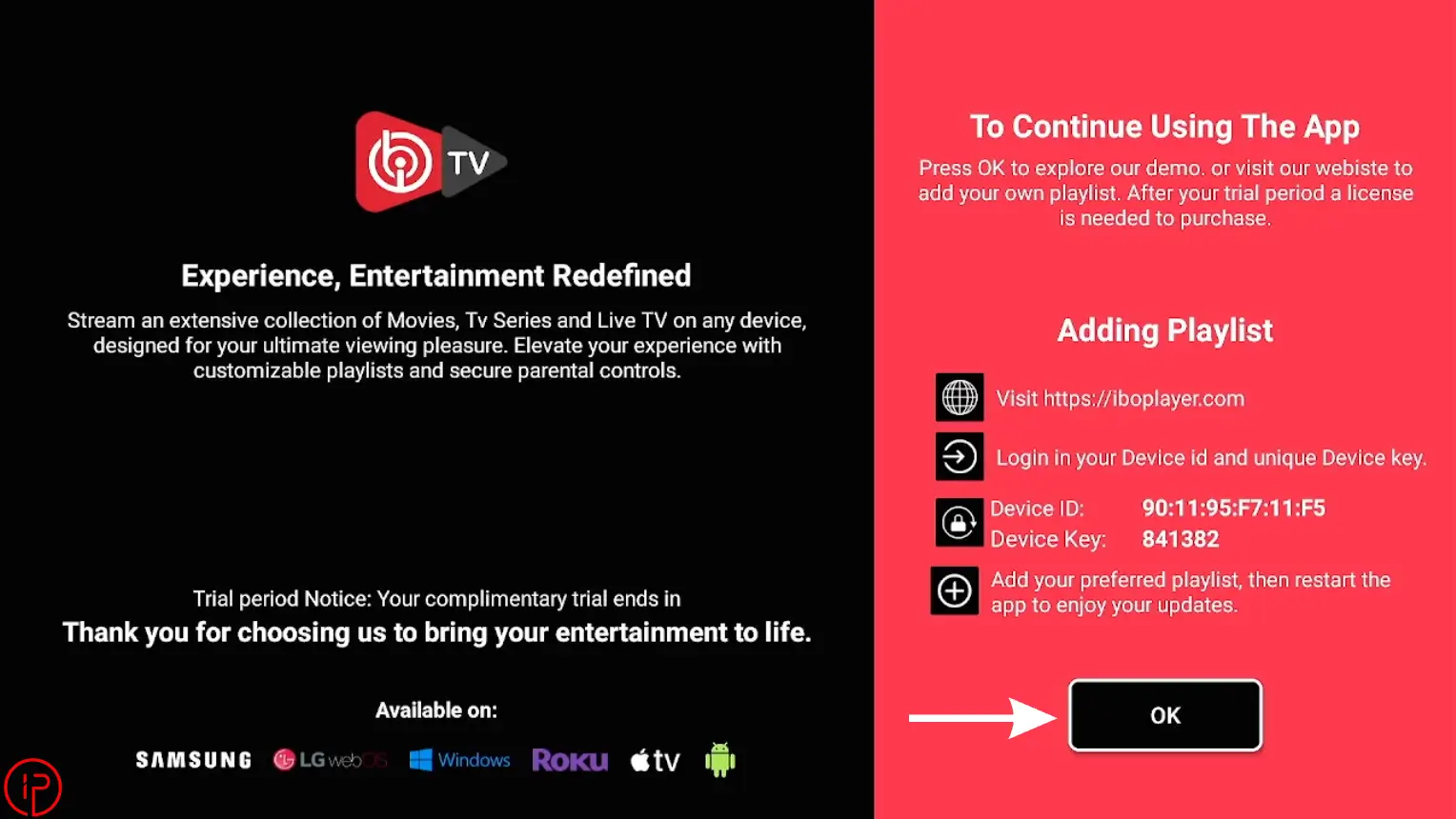 Return to the IBO Player app and click OK to refresh and load your playlist.