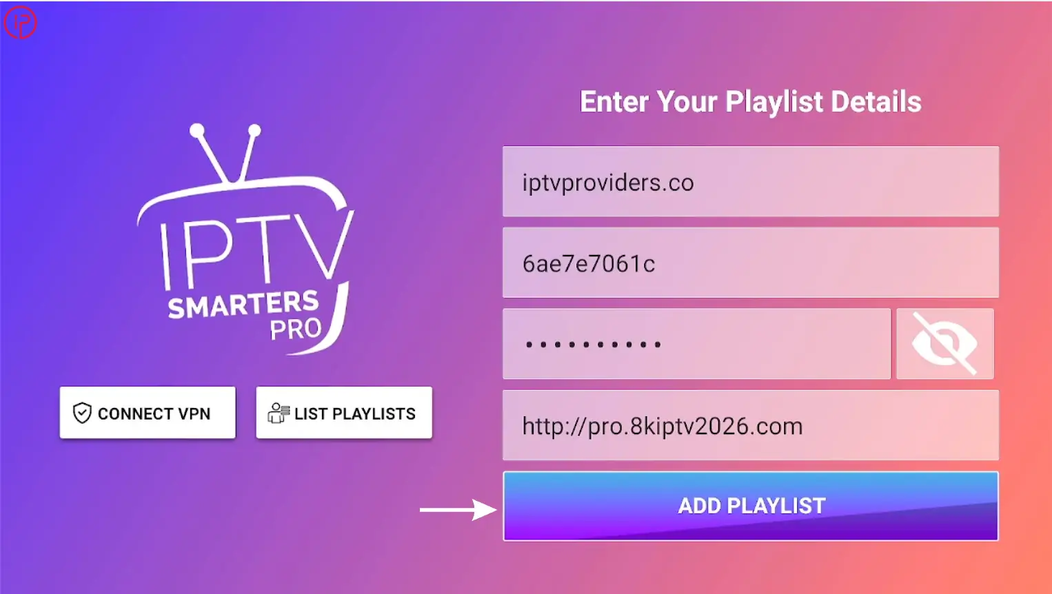 After entering your Xtream Codes credentials, click Add Playlist to continue.