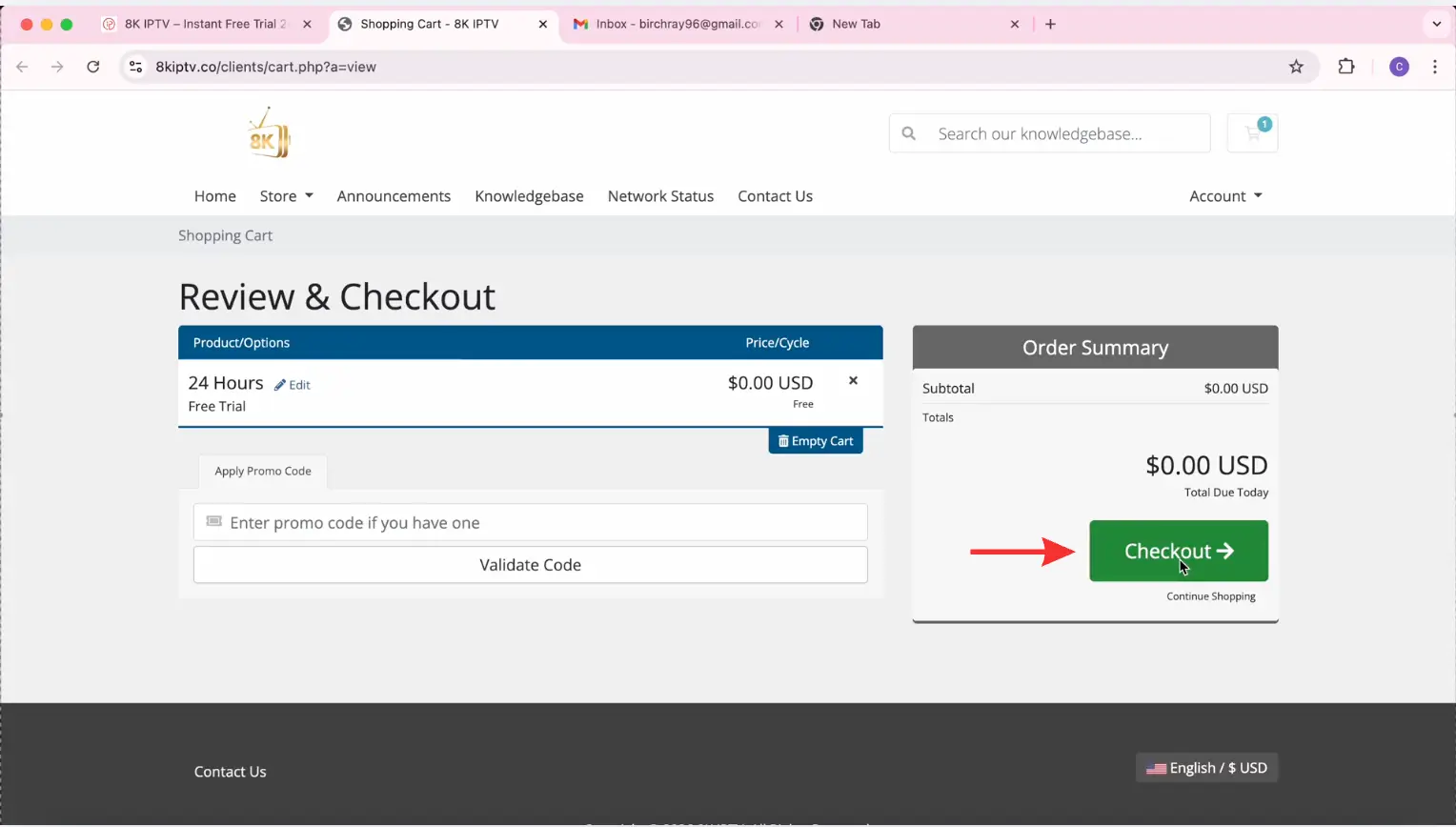 Click the Checkout button.