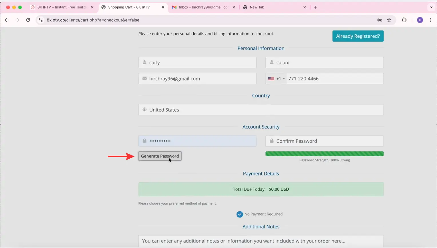 Sign up for an account, then click Generate Password.